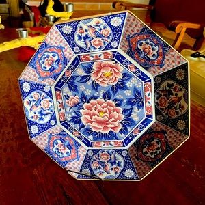 1960s TOYO Japanese Porcelain Imari Chop Platter Peonies Garden Birds Cake Plate